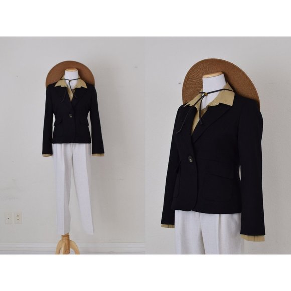 Vintage 90s Wool/Spandex Black Crop Jacket by Talbots Petites size 6‎ - Picture 1 of 9